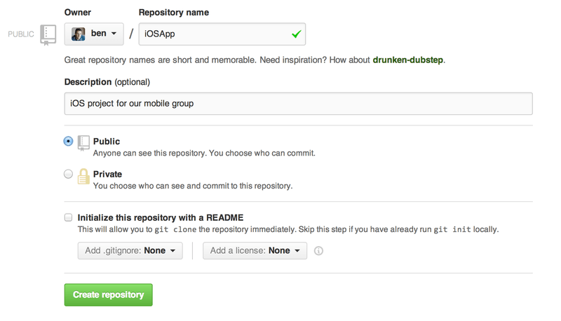 Le formulaire « new repository »